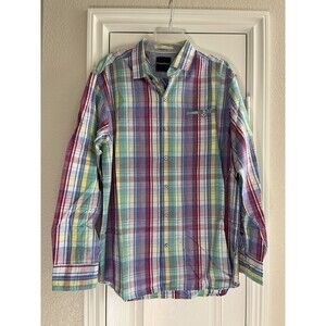 TOMMY BAHAMA Madras Plaid Multicolor Cotton Silk Shirt Pocket Men’s Size Large